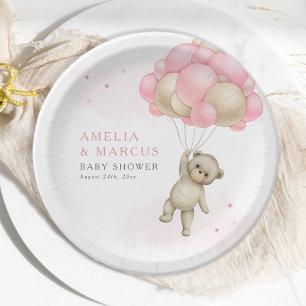 Assiettes En Carton On peut attendre Teddy Bear Baby shower fille
