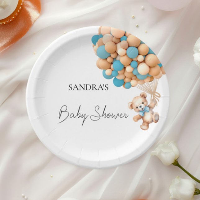 Assiettes En Carton On Peut Attendre Teddy Bear Bleu Balloon (Créateur téléchargé)