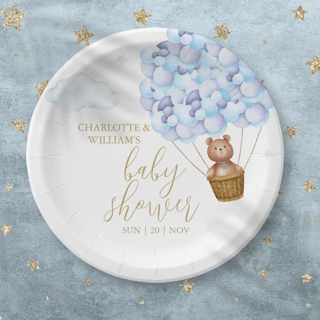 Assiettes En Carton On Peut Attendre Teddy Bear Blue Boy Baby shower (We Can Bearly Wait Teddy Bear Blue Boy Baby Shower Paper Plates)