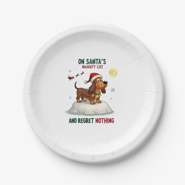 Assiettes En Carton On Santa's Xmas Naughty List Regret Nothing Basset (Devant)