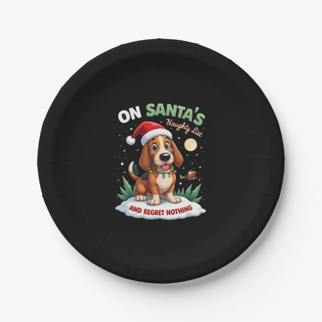 Assiettes En Carton On Santa's Xmas Naughty List Regret Nothing Basset (Devant)