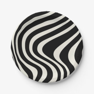 Assiettes En Carton Ondes de style rétro noir et blanc