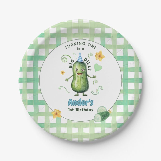 Assiettes En Carton One Big Dill Pickle First Birthday Blue (Devant)
