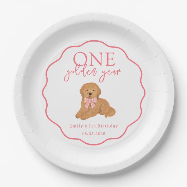 Assiettes En Carton One Golden Year Doodle Puppy First Birthday Party (Devant)