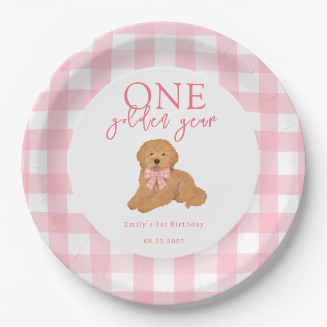 Assiettes En Carton One Golden Year Golden Doodle Girls Birthday (Devant)