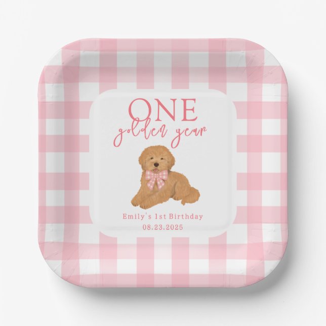 Assiettes En Carton One Golden Year Golden Doodle Girls Birthday (Recto)