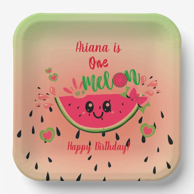 Assiettes En Carton One In a Melon Watermelon Girl's First Birthday (Recto)