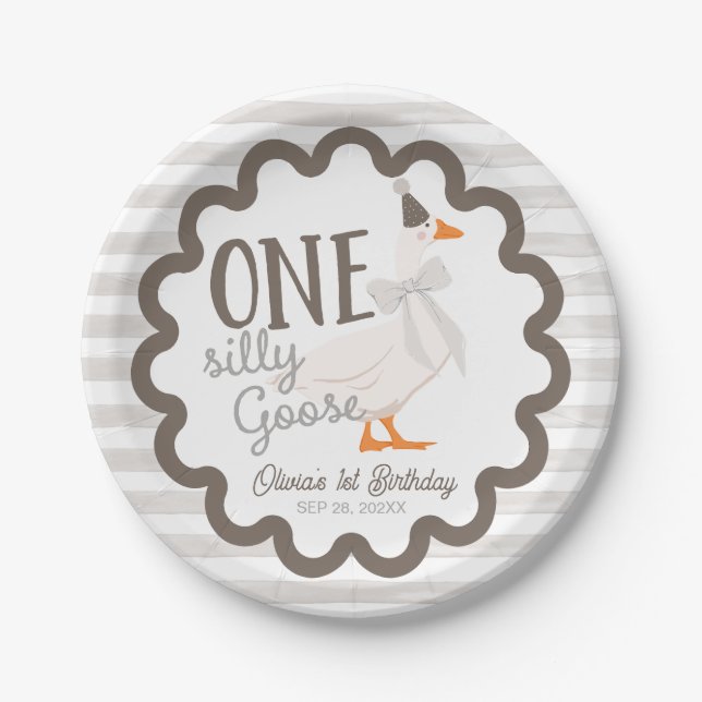 Assiettes En Carton One Silly Goose Beige Bow 1st Birthday (Devant)