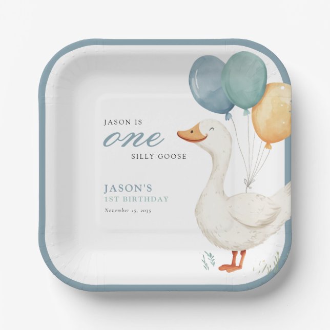 Assiettes En Carton One Silly Goose Boy 1st Birthday Party Paper Plate (Recto)