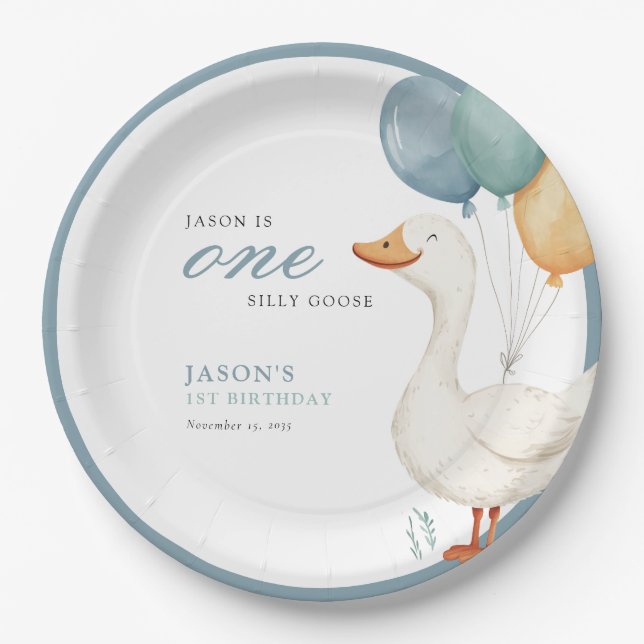 Assiettes En Carton One Silly Goose Boy 1st Birthday Party Paper Plate (Devant)