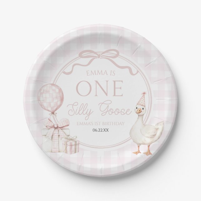 Assiettes En Carton ONE Silly Goose Pink Bow 1st Birthday Party (Devant)
