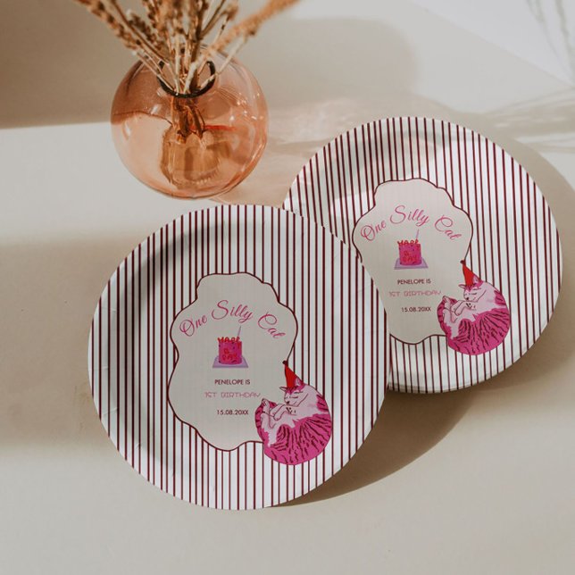 Assiettes En Carton One Silly Pink Kitty 1st Birthday (Créateur téléchargé)