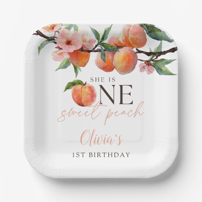 Assiettes En Carton One Sweet Peach 1st Birthday  (Recto)