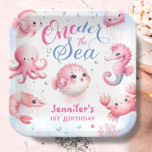 Assiettes En Carton ONEder La Mer 1er Anniversaire Filles rose mignonn