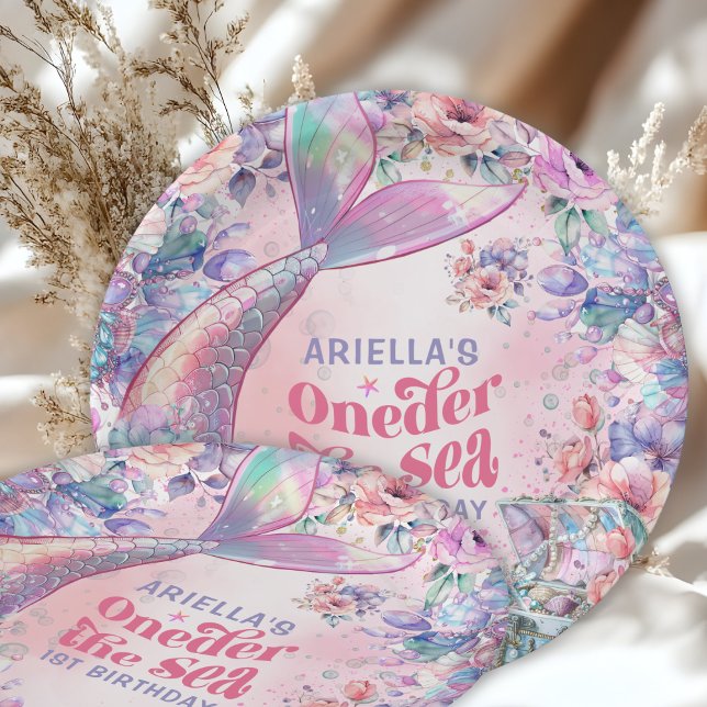 Assiettes En Carton Oneder La Queue de Sirène Fleur Pailletée  (Créateur téléchargé)