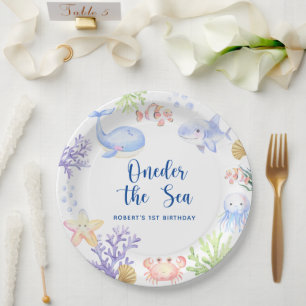 Assiettes En Carton Oneder sous la mer 1er anniversaire sous la mer