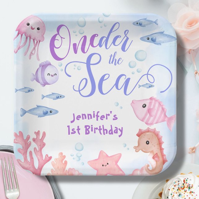 Assiettes En Carton ONEder The Sea ! 1er anniversaire Girl mignonne Se (Créateur téléchargé)