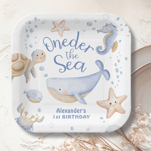 Assiettes En Carton ONEder The Sea ! Boy Cute Ocean 1er anniversaire (Créateur téléchargé)