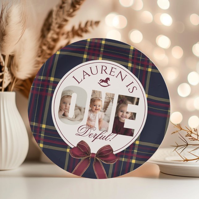 Assiettes En Carton OneDerful 1er Birtdhay Burgundy Classic Plaid (Créateur téléchargé)