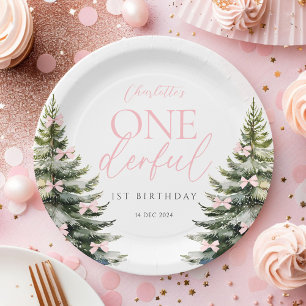 Assiettes En Carton Onederland Hiver Rose Naissance 1 an