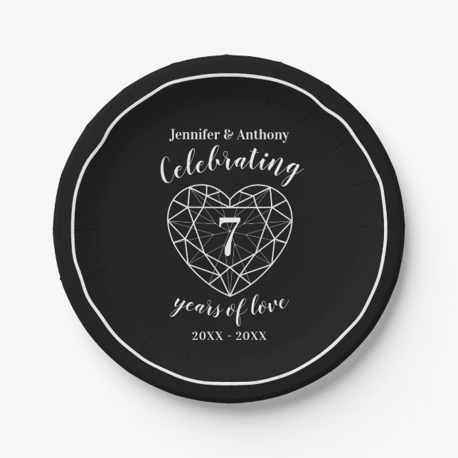 Assiettes En Carton Onyx anniversaire 7 ans plaques personnalisées (Devant)