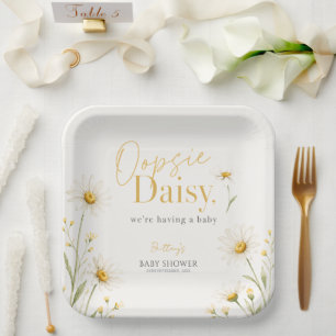 Assiettes En Carton Oopsie Daisy Fête Minimale de Bébé à l'aquarelle 