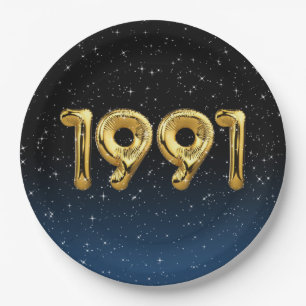 Assiettes En Carton Or 1991 Ballons de l'année de naissance dans les é
