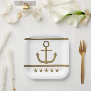 Assiettes En Carton or ancre symbole de bonheur symbole mélamine plaqu