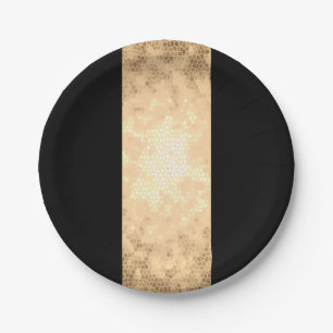 Assiettes En Carton or clair élégant de faux et rayures noires
