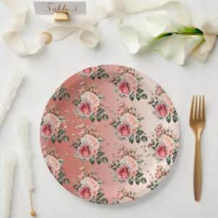 Assiettes En Carton Or Confetti rose Roses Floral