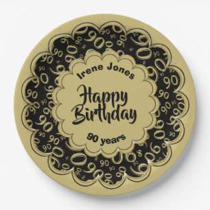 Assiettes En Carton Or de joyeux anniversaire quatre-vingt-dixième et