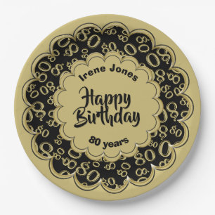 Assiettes En Carton Or de joyeux anniversaire quatre-vingtième et
