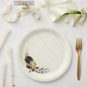 Assiettes En Carton or élégant et floral noir