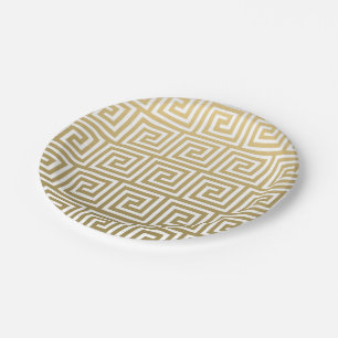 Assiettes En Carton Or élégant et motif principal grec blanc