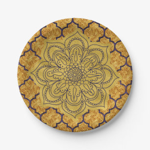 Assiettes En Carton Or Élégant Royal Indien Mariage Violet