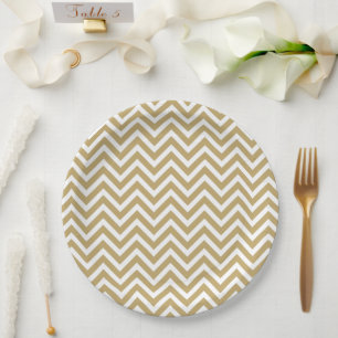 Assiettes En Carton Or et blanc Chevron