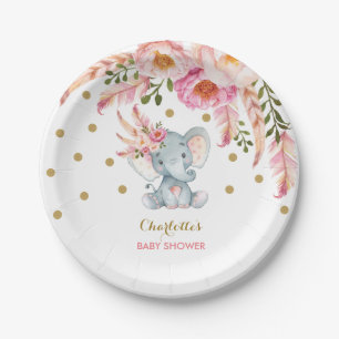 Assiettes En Carton Or floral chic 7" de rose d'éléphant de bébé d