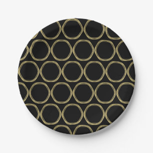Assiettes En Carton Or Glam & Anneaux Noirs (Toute Couleur) Moderne Gl
