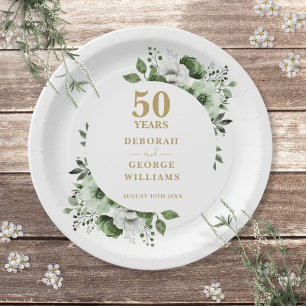 Assiettes En Carton Or moderne 50e anniversaire Mariage verdure