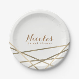 Assiettes En Carton Or Moderne Lignes Géométriques Élégant Personnalis