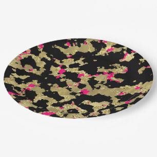 Assiettes En Carton Or Noir Pailleté Abstrait Rose Chaud Glamour qui s