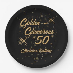 Assiettes En Carton Or Noir Rétro Doré Glamour 50e Anniversaire