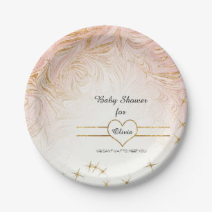 Assiettes En Carton Or rose de marbrure de marbre rose de baby shower