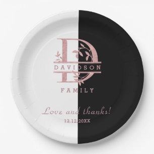 Assiettes En Carton Or rose moderne personnalisé avec monogramme sépar
