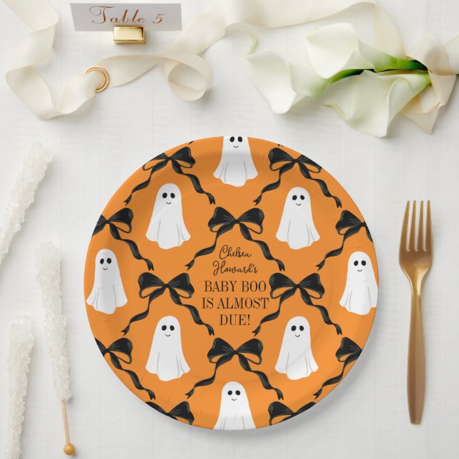 Assiettes En Carton Orange Baby Boo Presque Due Fantômes et Black Bows (Mariage)