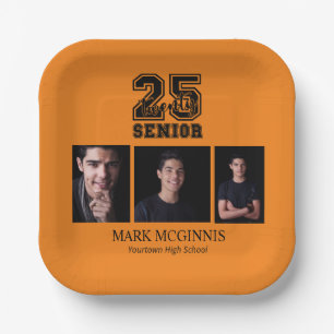 Assiettes En Carton Orange Black Class 2025 Graduation Photo