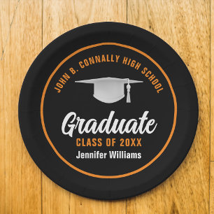 Assiettes En Carton Orange Black Graduate Custom 2025 Graduation Party