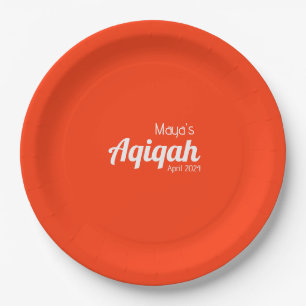Assiettes En Carton Orange blanc uni couleur plaine, Baby shower Aqiqa