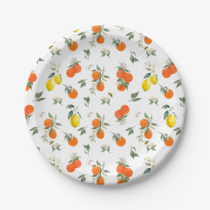 Assiettes En Carton Orange botanique et Motif citron blanc