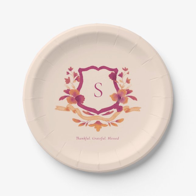 Assiettes En Carton Orange Bourgogne Monogram Fall Thankgiving paper (Devant)